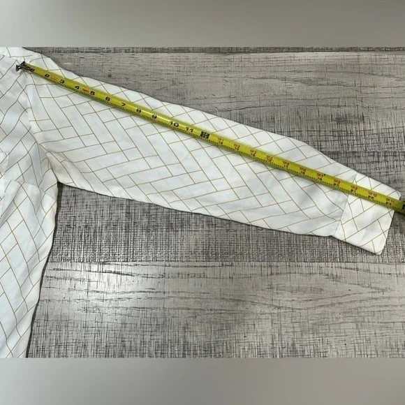 A New Day White Sheer Button Up Long Sleeve Shirt w/ Yellow Plaid Pattern Size S - Picture 8 of 11